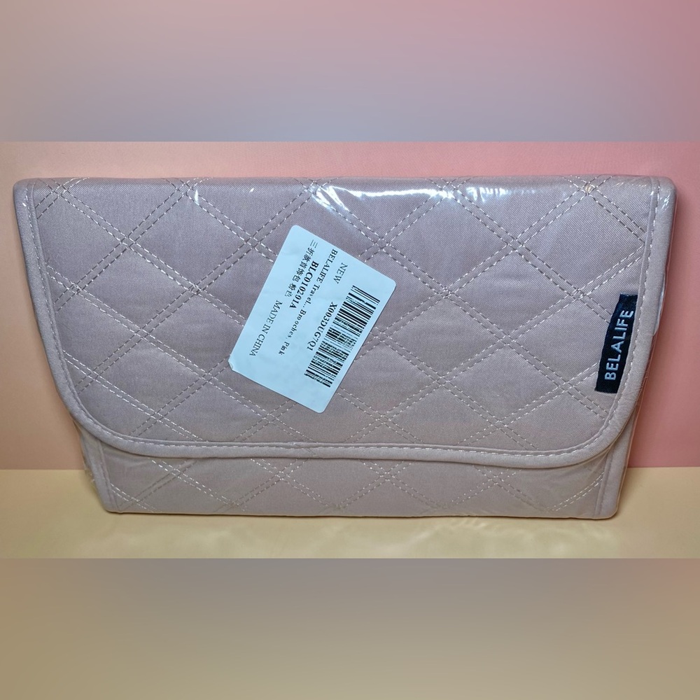 NEW Belalife Travel Jewelry Organizer Case Roll Foldable Quilted Pink‎